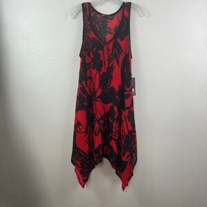 Paradise USA Womens Red Black Floral Chevron Mesh Sharkbite Hem Tunic Dress M